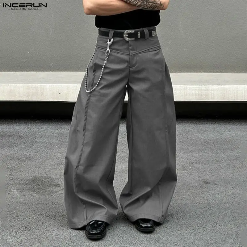 

INCERUN Men Wide Leg Pants Solid Color Button Joggers Casual Trousers Men Streetwear Loose 2025 Fashion Leisure Long Pants S-5XL