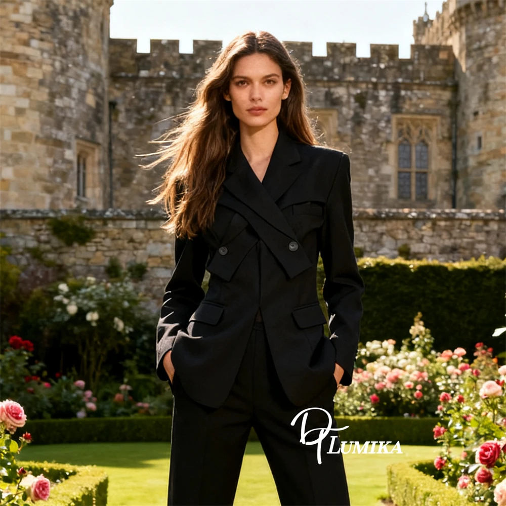 DTLumika غير النظامية قطع بدلة سوداء كلية نمط المراهقين دعوى صغيرة سوداء دعوى الصورة الفعلية الراقية المرأة البدلة السترة #1
