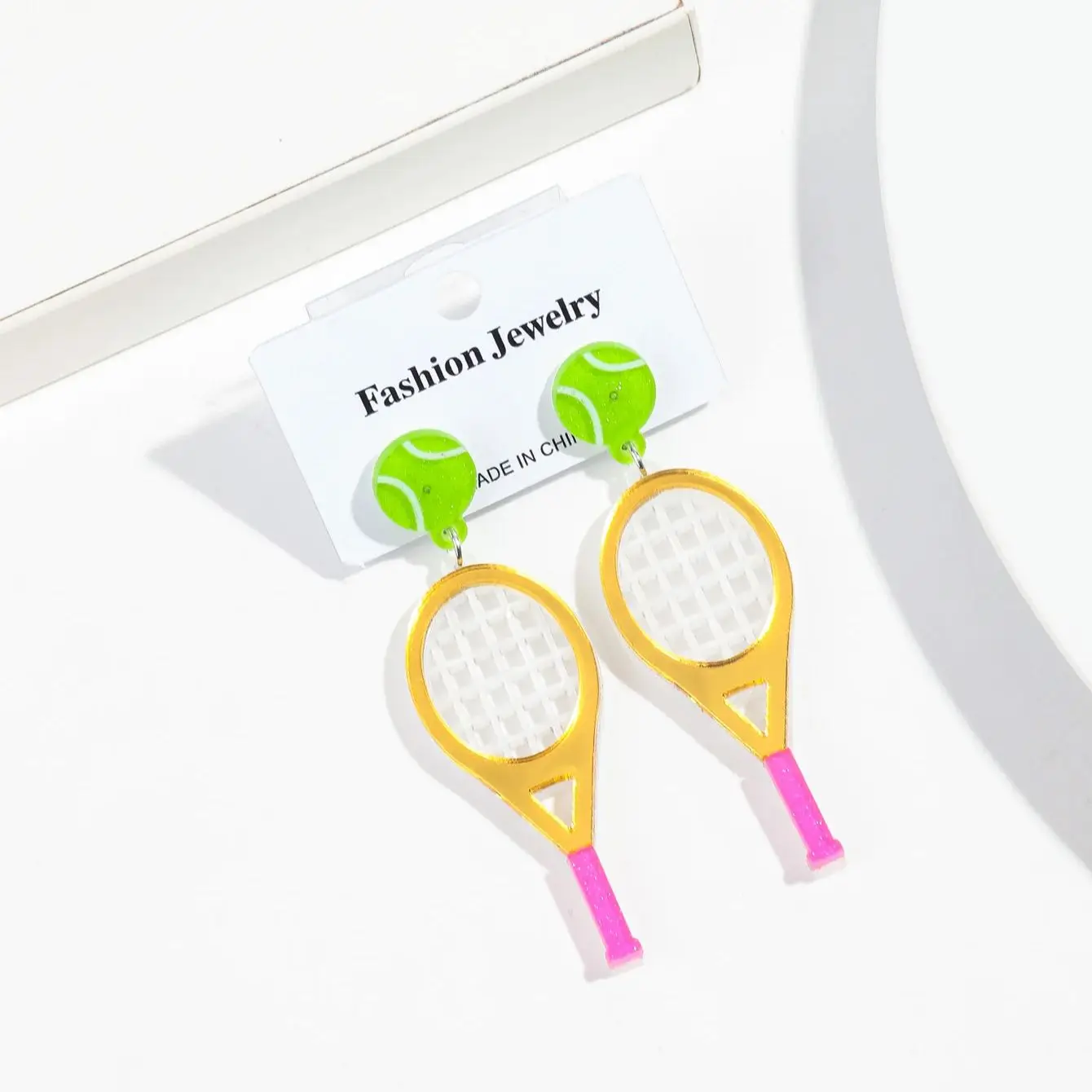 Lovely Acrylic Glitter Tennis Racket Drop Earrings for Women Cute Tennis Sports Trend Earrings Jewelry Gifts