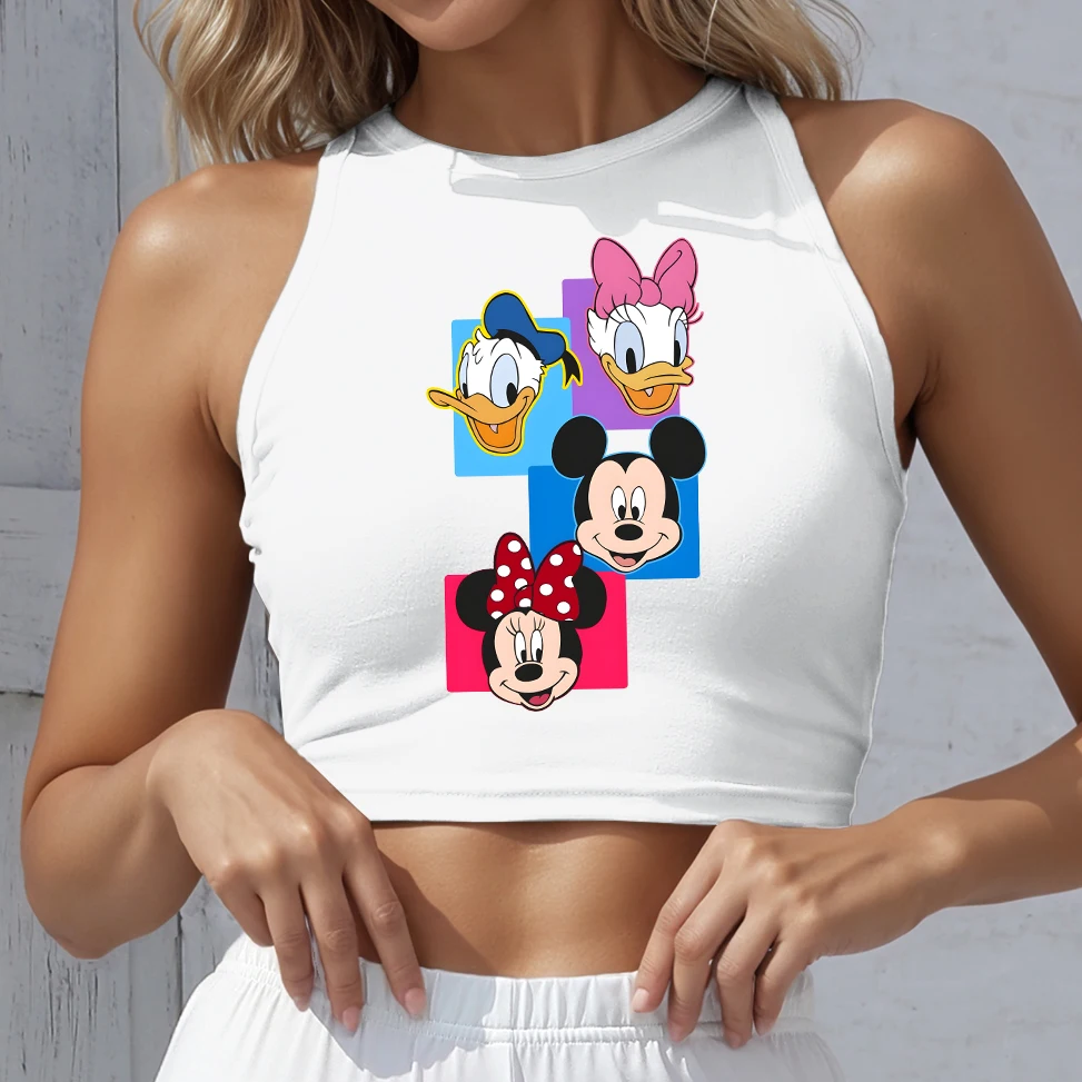 

Yoga Corset Disney Sleeveless Woman Clothing Tees Cartoon Female Tops T Shirt Custom Clothes Trends Mickey Minnie O-Neck Corset