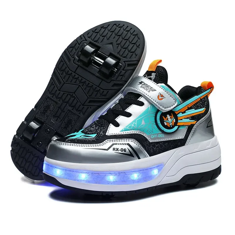 YUNICUS LED  Light Four-Wheeled Storming Shoes Children'S Roller Skates Boys' Light-Emitting Wheel Shoes Girls' Skating Shoes