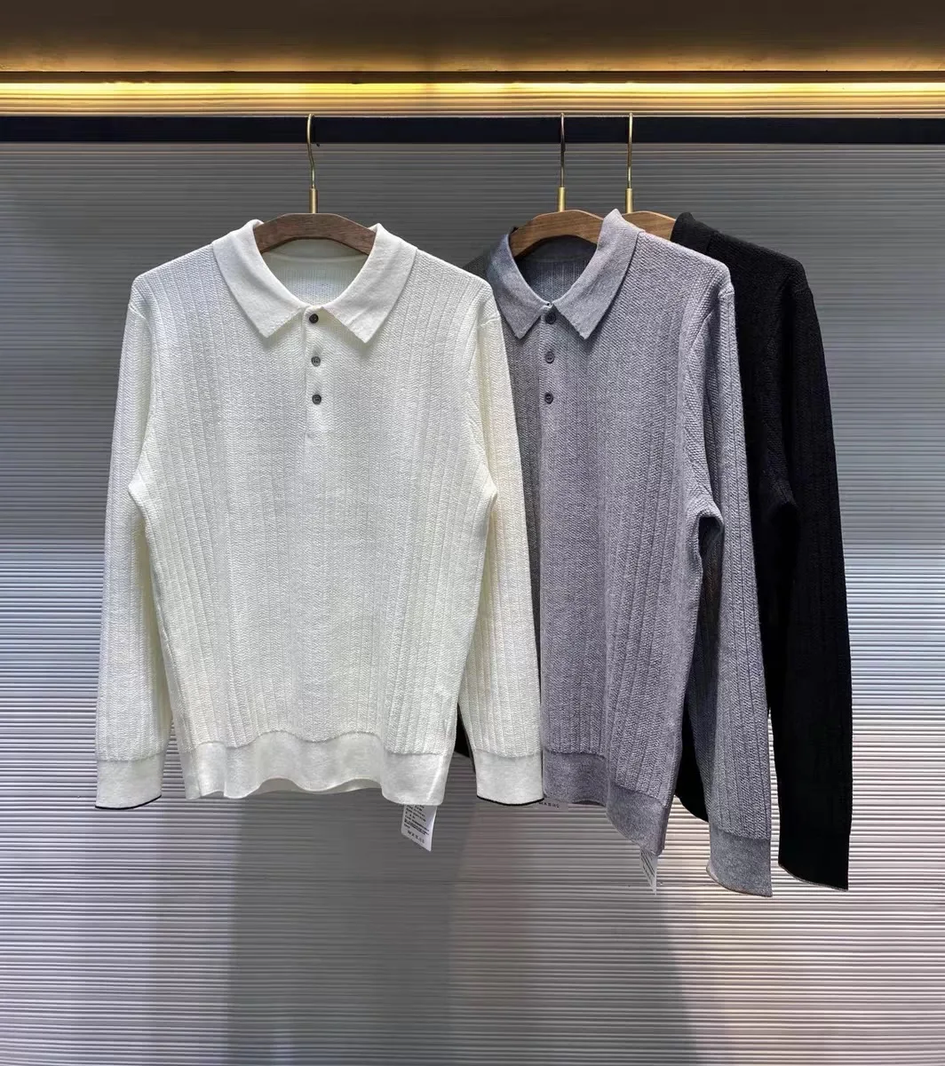 

Мужской осенне-зимний вязаный свитер Long Sve irt Sle, смешанная шерсть, полосатый воротник, свободная повседневная одежда