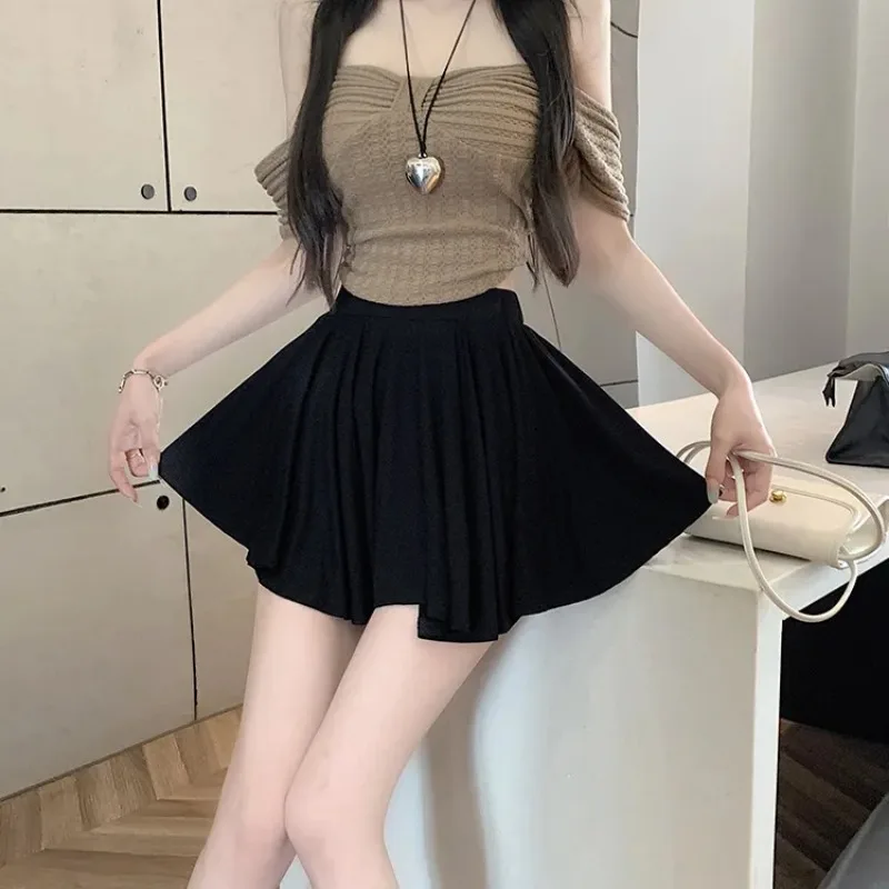 French Ballet Style Women High Waist A Line Pleated Skirt Shorts Anti Exposed Elastic Waist Summer Casual Mini Skort