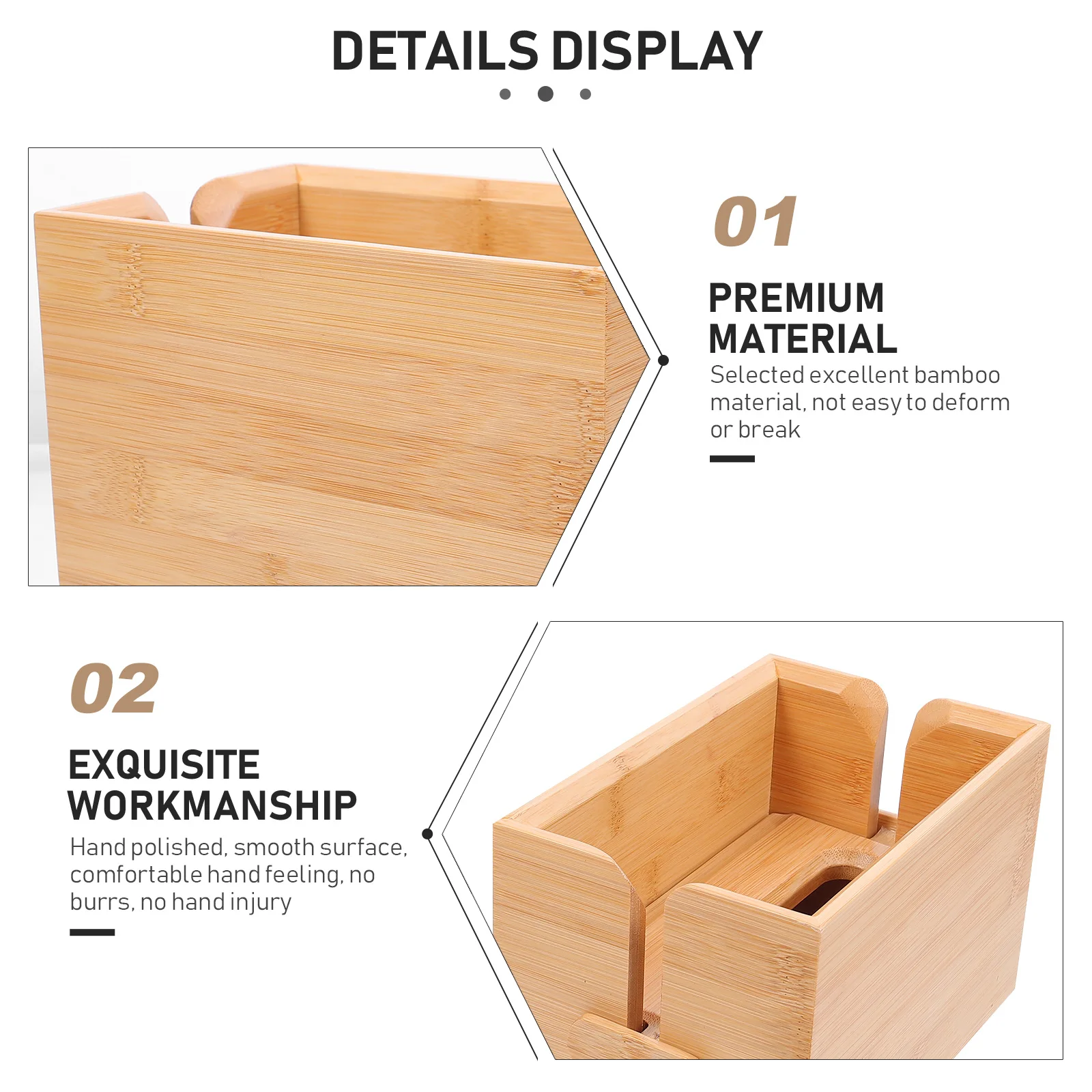 

1Pcs Bamboo Tissue Box Sturdy Paper Storage Organizer Desktop Napkin Holder Container for Dressing Table Office Home