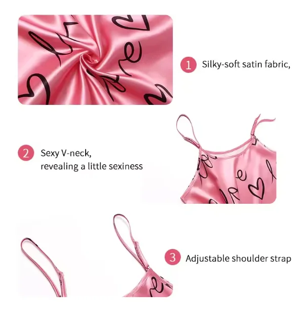 Sleepwear Women\'s Sexy Lingerie Heart Print Nightdress Scoop Neck Criss Cross Back Sleepdress Nightgowns Pajamas Nighties
