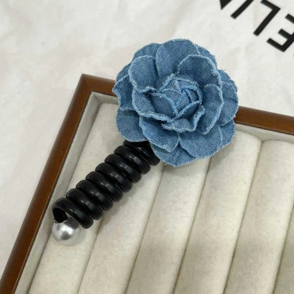 Denim Telephone Wire Hair Rope Candy Color Elastic Spiral Coil Hairbands Ponytail Holder Flower Bubble Braid Hair Tie Party