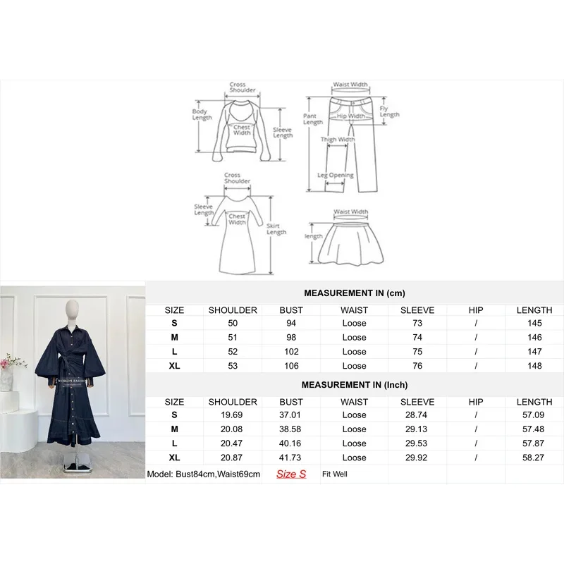 2025 Vestido midi vaquero de manga larga azul marino de nueva moda