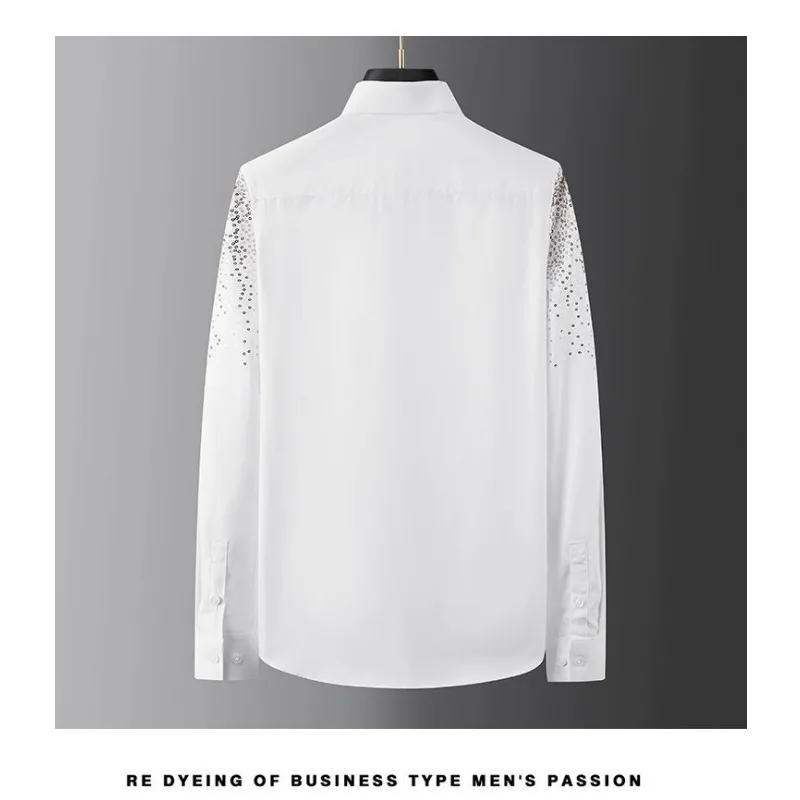 Men's clothing spring and autumn high quality heavy craft golden beads trend embroidery business fashion starry sky slim shirt