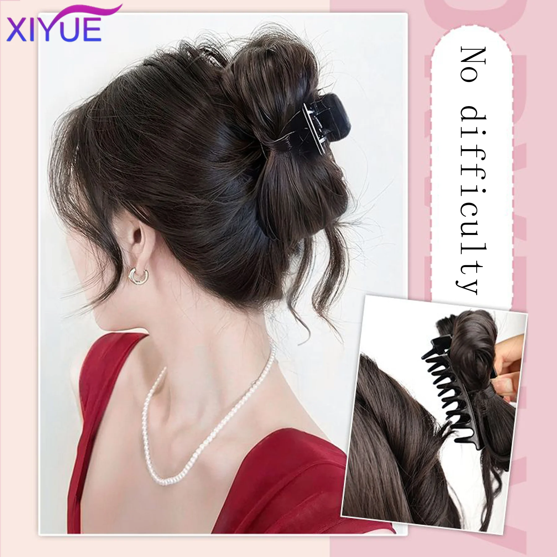 XIYUE  Wig For Women With Claw Clip Shuttlecock Head Lazy Style Korean Fluffy Bun Hair Bag