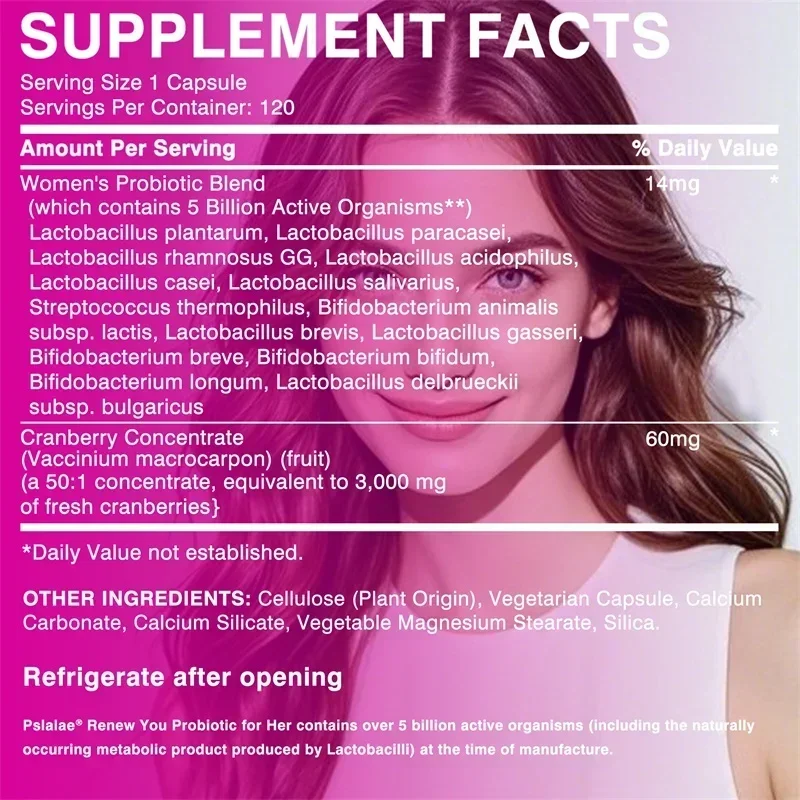 البروبيوتيك للنساء - مع البريبايوتيك، والإنزائم الهضمية والتوت البري، ودعم المسالك البولية، والجهاز الهضمي، وصحة الأمعاء