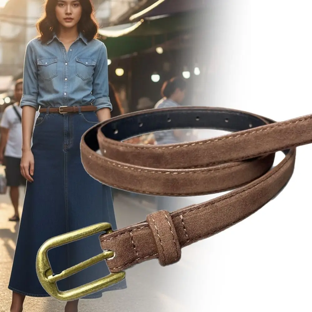 

Замшевый ремень с пряжкой в стиле ретро, роскошный дизайн, универсальный женский пояс, тонкий кожаный пояс, пальто, юбка, украшение