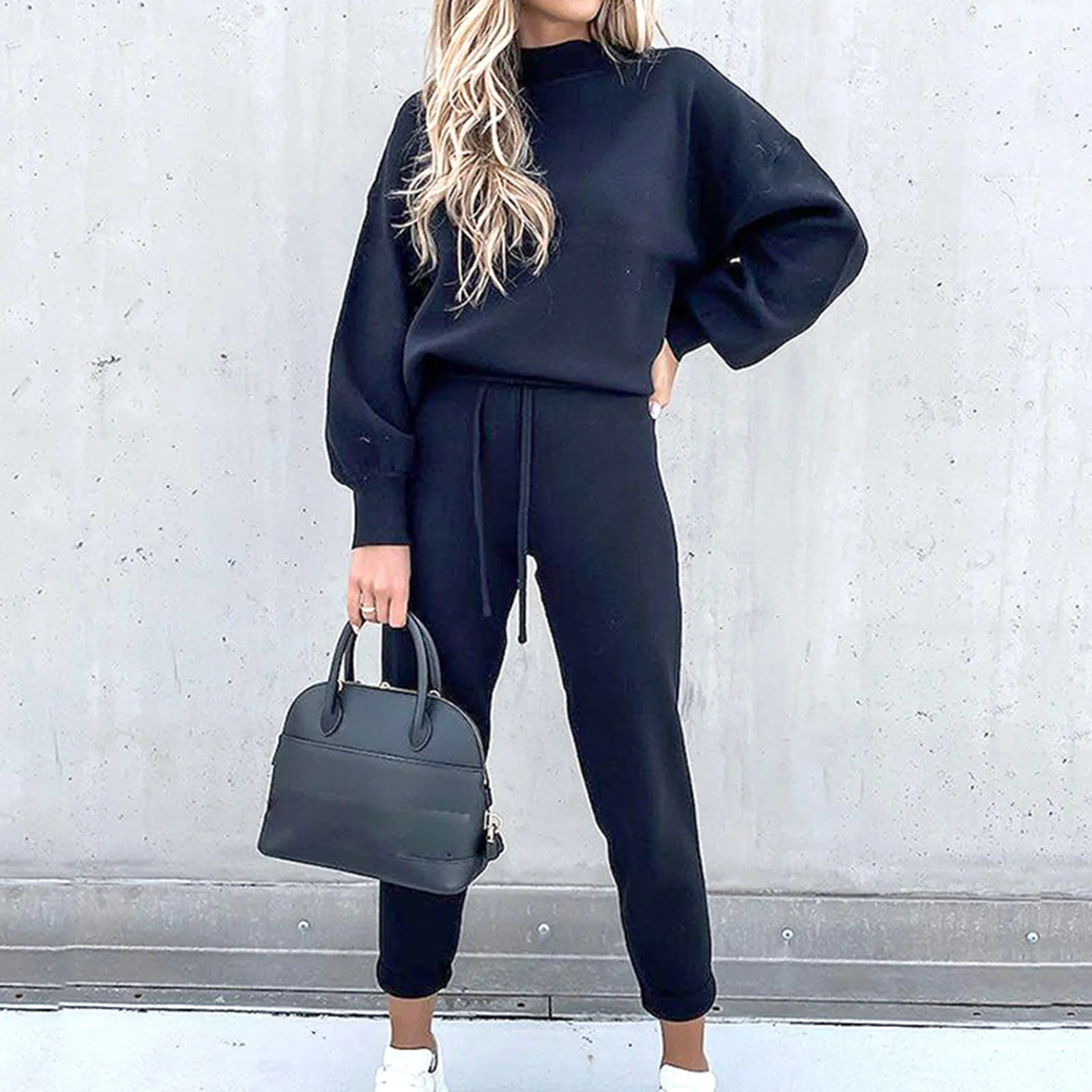 2 Pcs/Set Stylish Elastic Waist Two Piece Set Sweatshirt Sweatpants Suit Long Sleeves Lady Sweatshirt Trousers Suit Pant Outfit