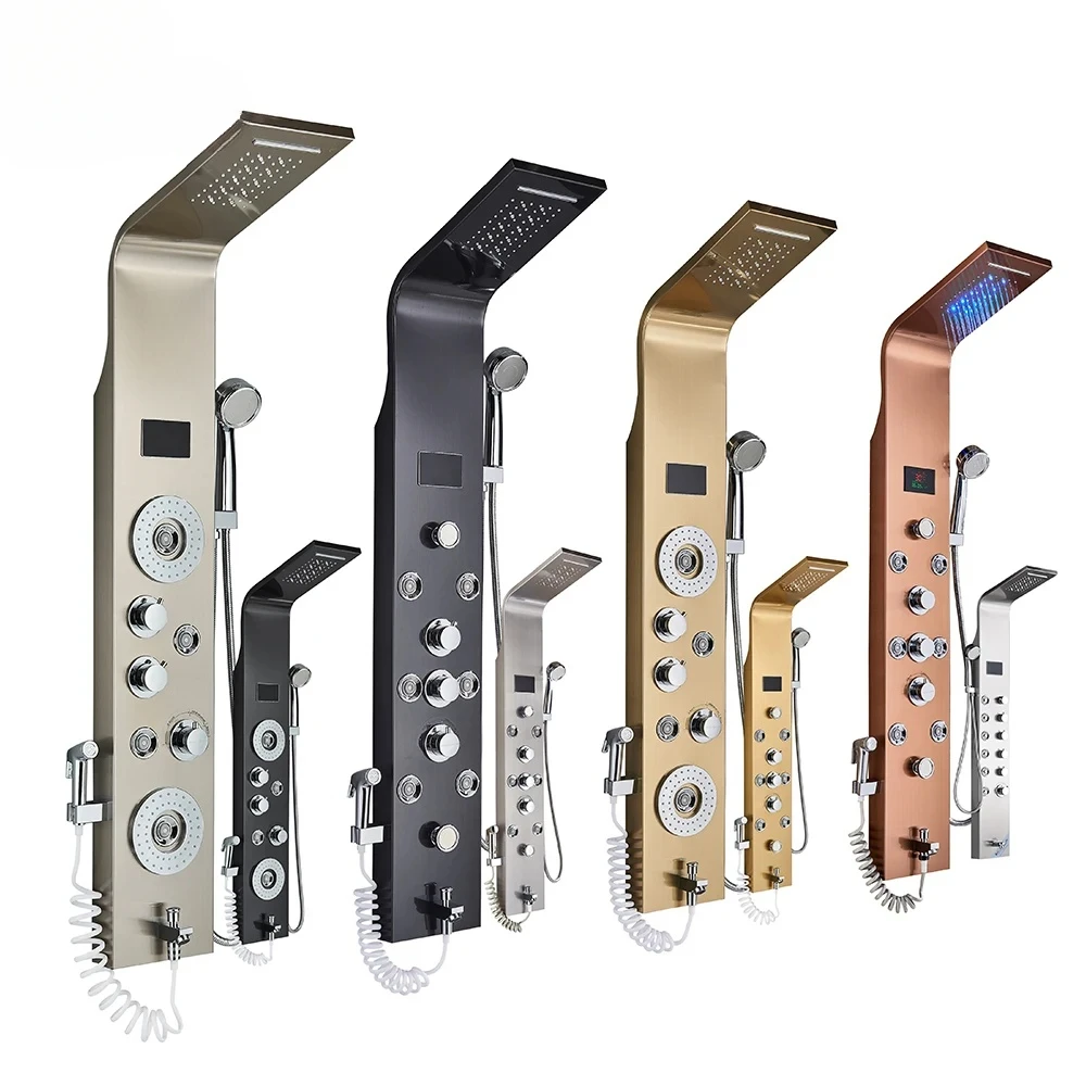 

Bathroom panel rainwater waterfall shower column digital temperature display toilet spray gun shower head