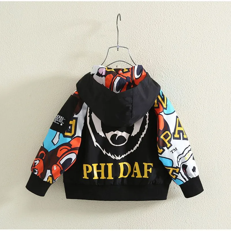 Spring and Autumn Children\'s Cartoon Coat New Boys\' Baby Hooded Windbreaker Fashion Boys\' Jacket Charge Coat 0 2 4 6 8 9Y