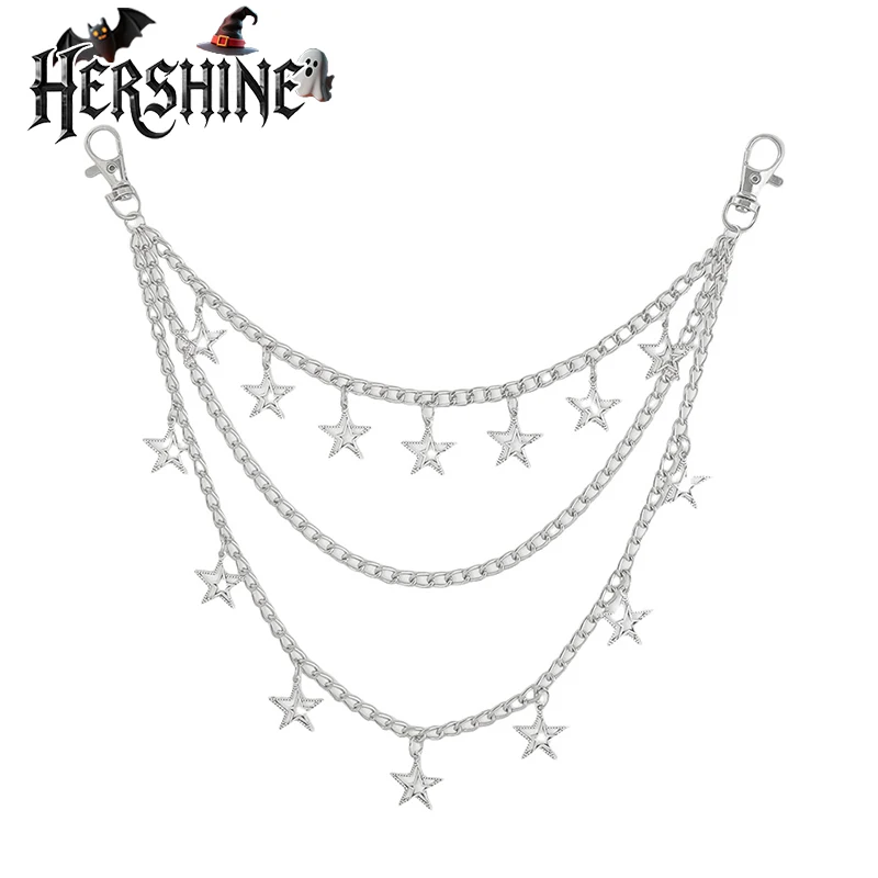 1-piece set of women's silver hollow pentagram decoration with three-layer chain punk style pants chain Halloween accessories