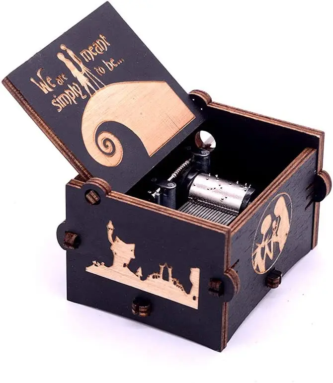 The Nightmare Before Christmas Music Box Vintage Laser Engraved Wooden Hand Crank Music Box Birthday Christmas Gift