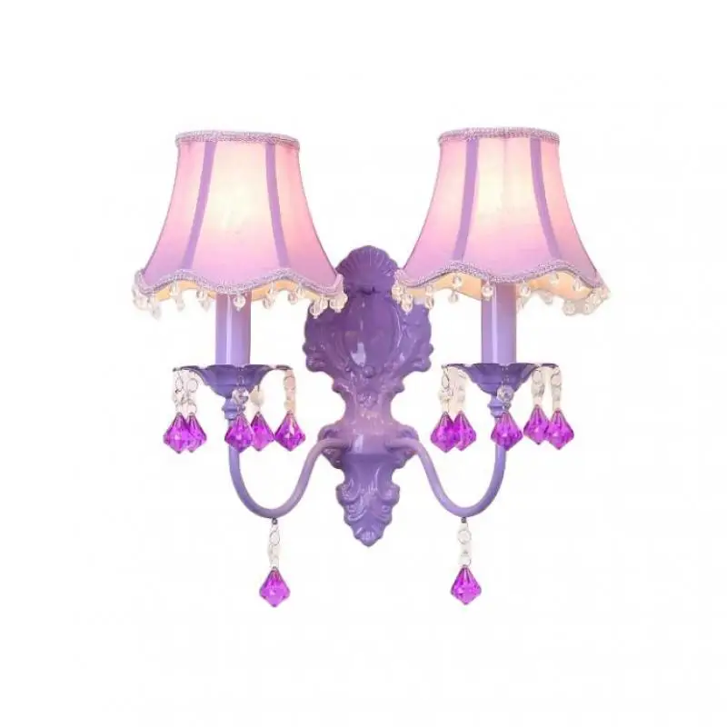 

Garden Purple Crystal Wall Lamp LED wall sconce Nordic kid Child lighting Princess Room Bedroom warm cloth lampshade Wall Lights