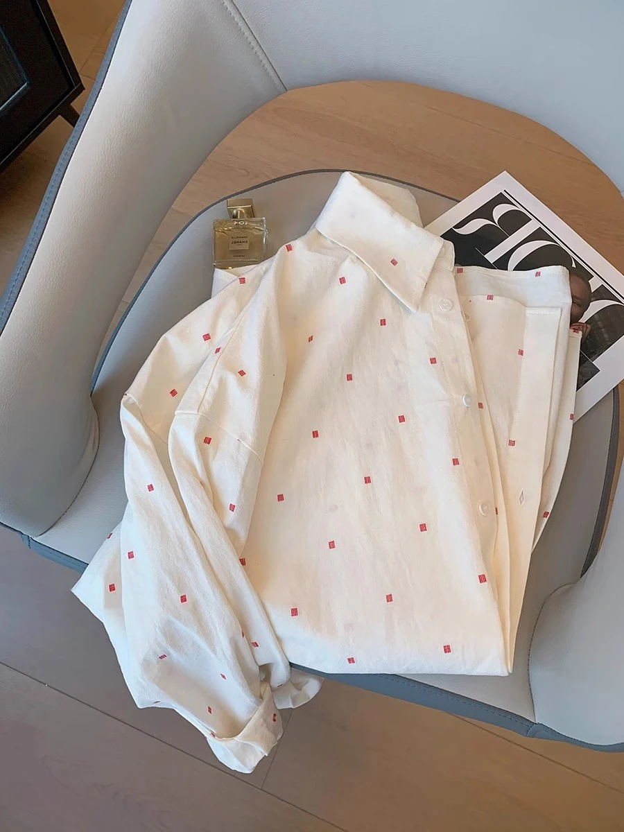 

Белая женская рубашка с принтом и длинным рукавом, повседневная, удобная, теплая, модная, для весны и осени