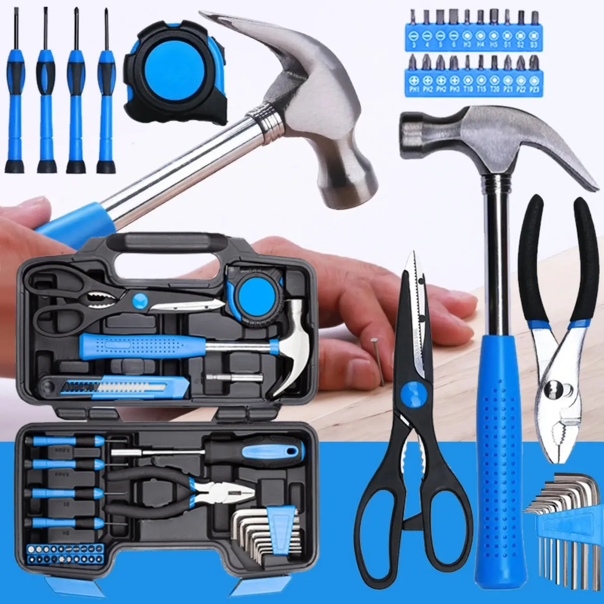 39-Piece Household Tool Set with Tool Box Organizer - Multi-Purpose Small Hand Tool Kit Includes Essential Tools for Home Office