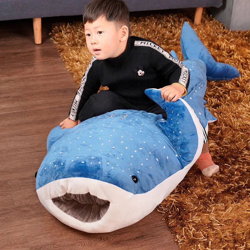55-125cm Blue Whale Plush Toys Big Shark Fish Cloth Doll Whale Stuffed Plush Sea Animals Cushion Children Kids Birthday Gift