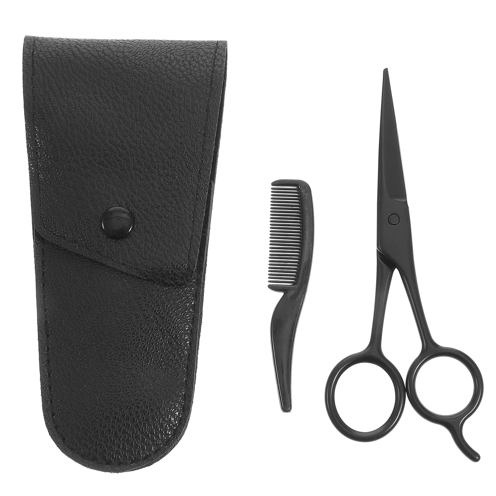 

3pcs in 1 Set Mustache Eyebrow Trimming Tool Beard Scissors and PU Storage Bag Comb Set Stainless Steel Shear Cutter