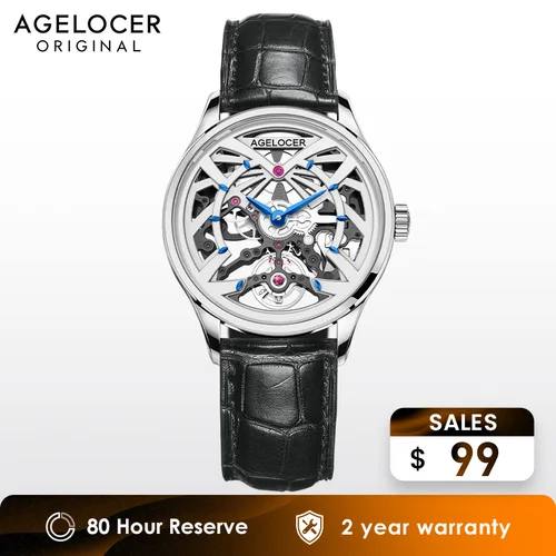 Imagen 2 del producto AGELOCER Original Schwarzwald reloj 36mm reloj mecánico automático hueco de doble cara para hombre regalo de cumpleaños para hombres o mujeres