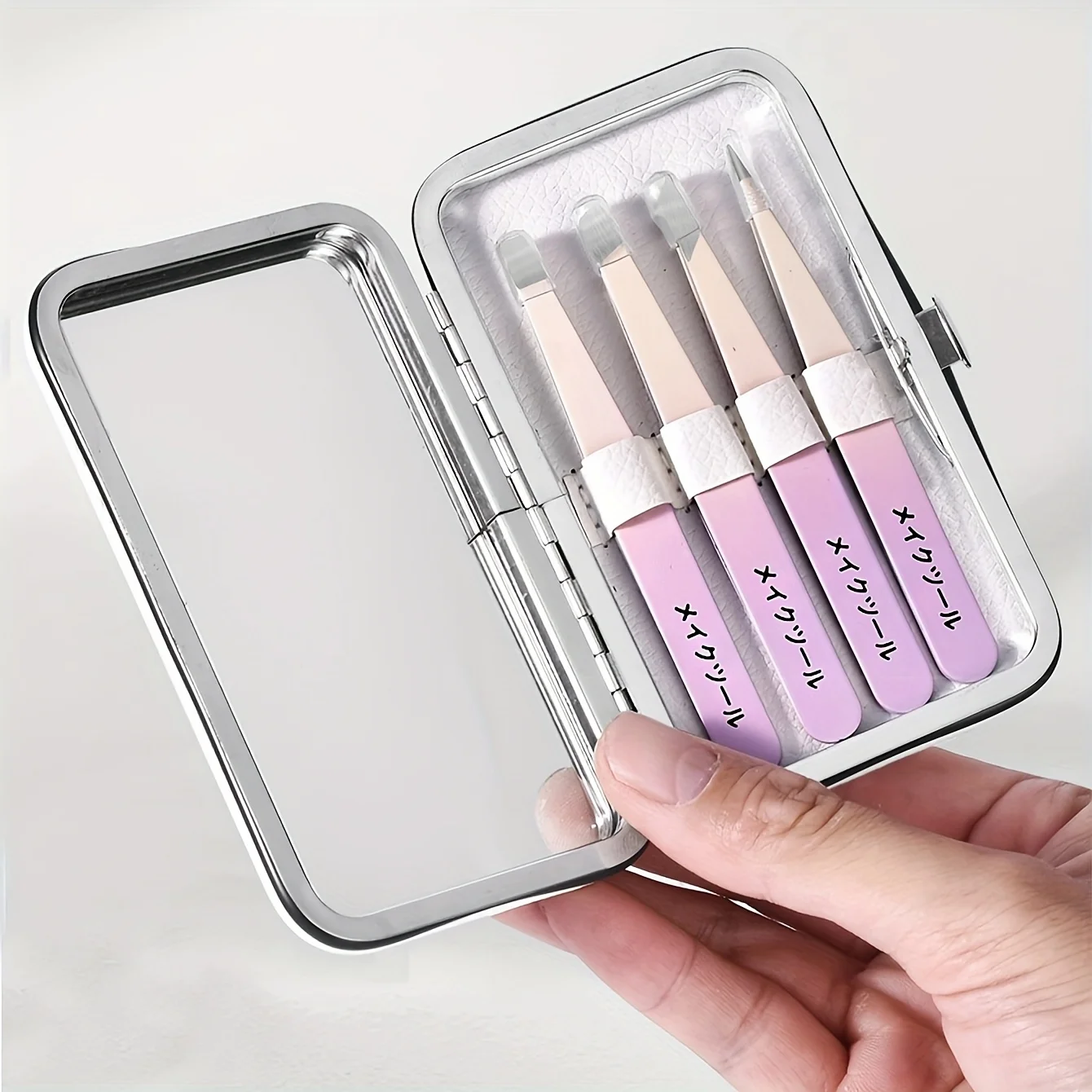 4pcs Stainless Steel Tweezers Set with Mirror Box  Professional Eyebrow Facial Hair Eyelash Grafting Tweezers Christmas Gift