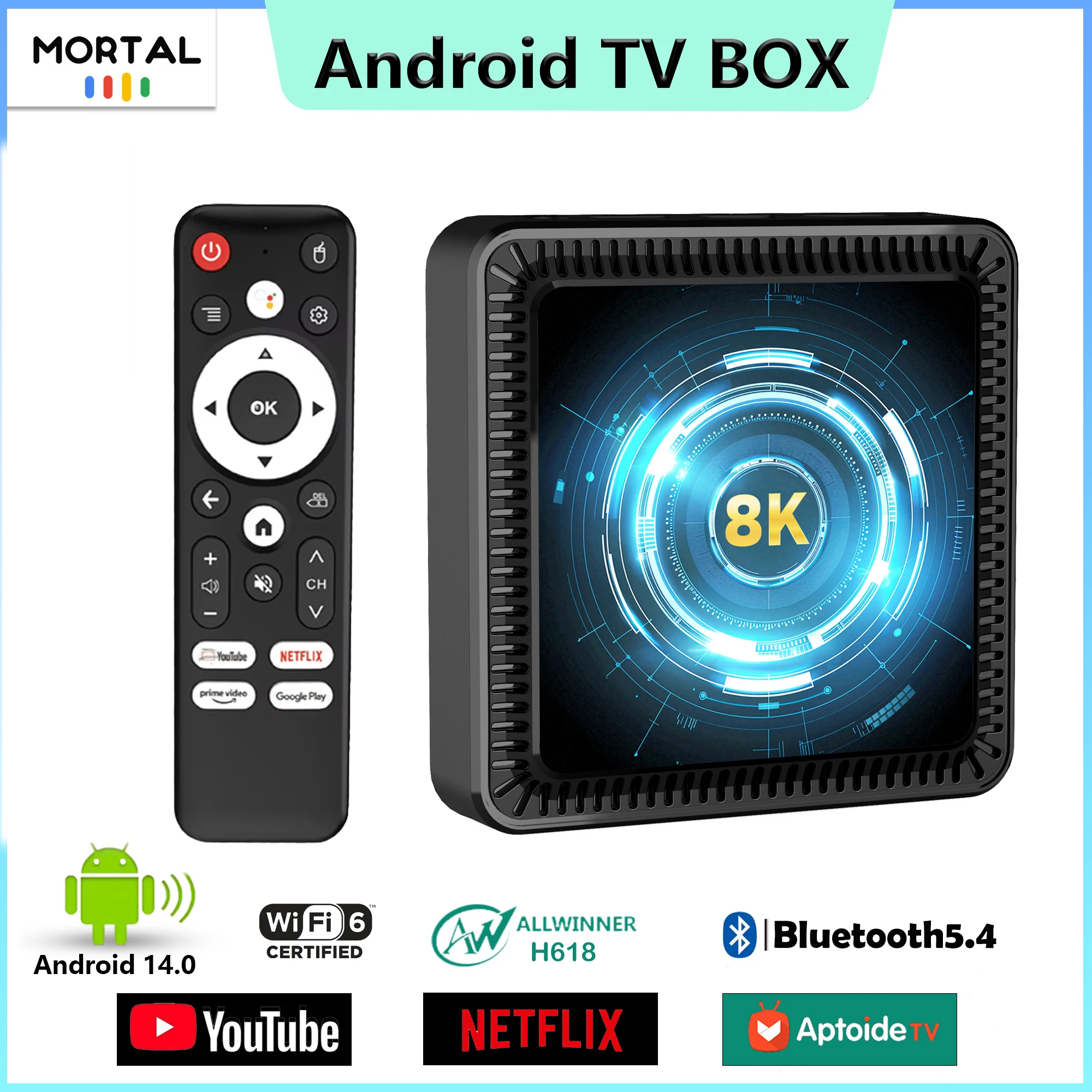 TV Box Android 14 Smart Q19 8K reproductor multimedia asistente de voz de Google Allwinner H618 almacenamiento WiFi Dual Bluetooth 5,4 control remoto por voz