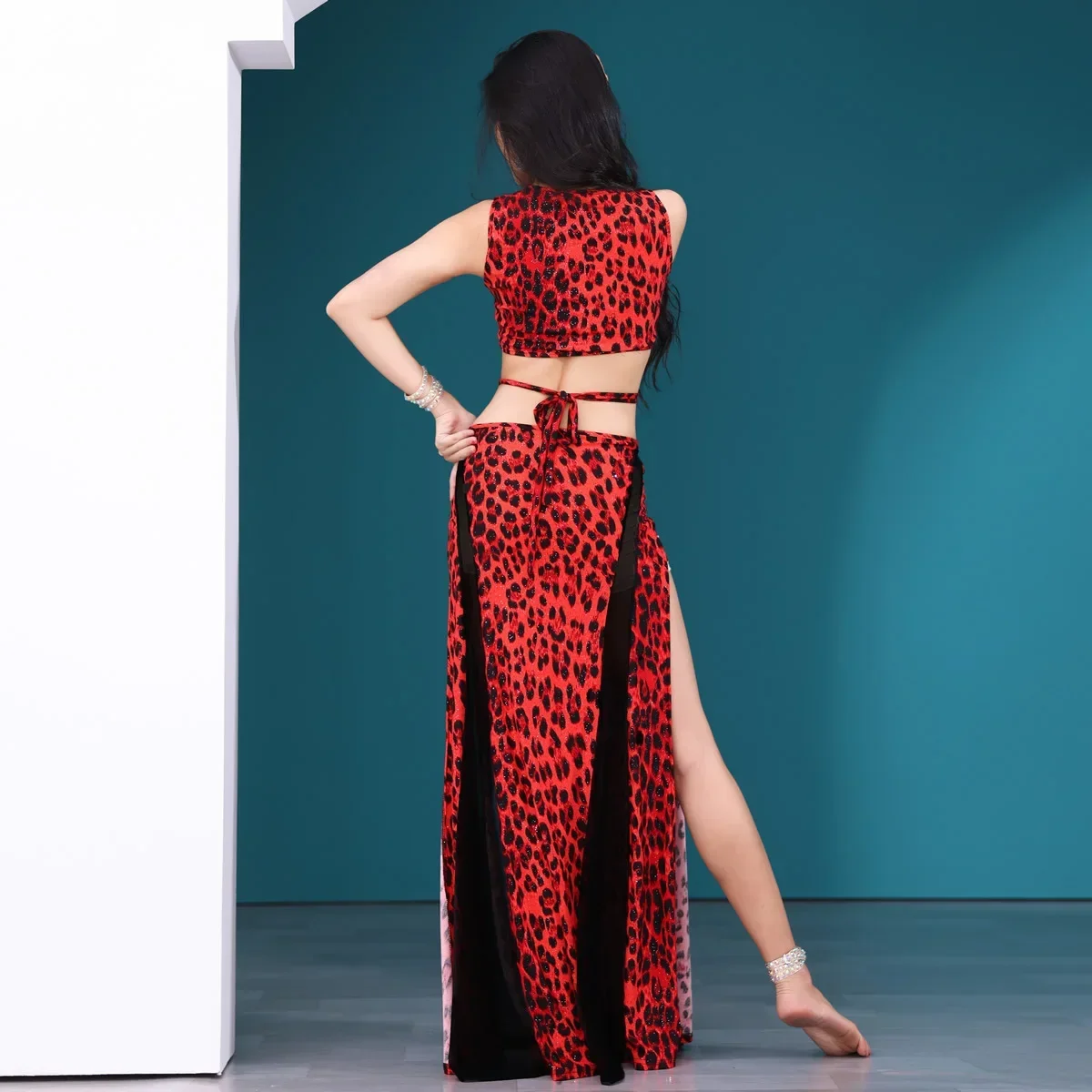 Sexy Frauen Bauchtanz Leopardenmuster Split Langes Kleid Orientalischen Tanz Praxis Kleidung Zebra Langes Kleid