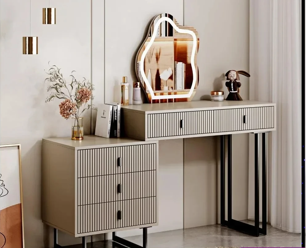 Retractable Dresser With Bedside Table Dressers for Bedroom Illuminated Mirror and 5 Spacious Drawers a Must-have in the Bedroom