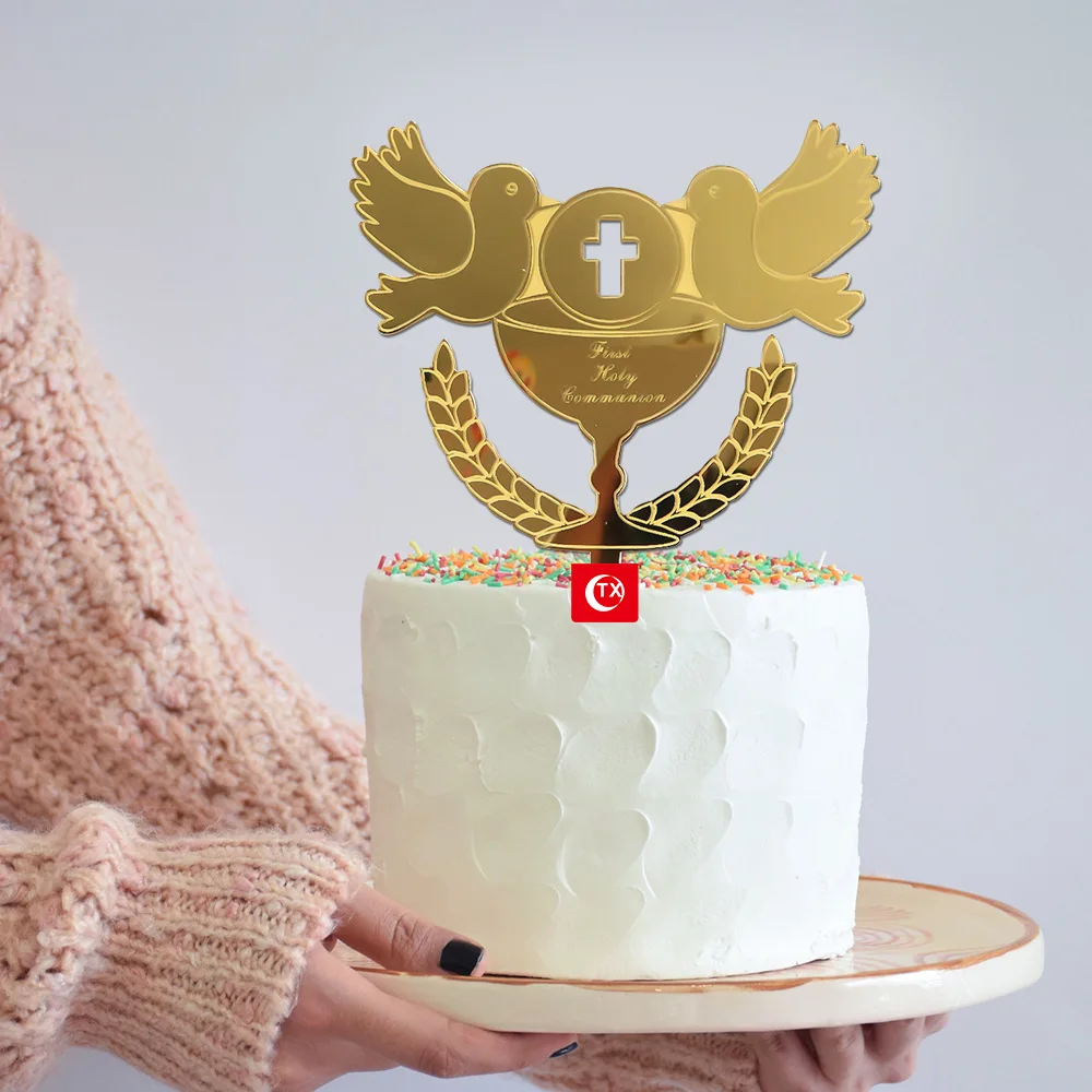 Nowy baptysta ozdoba na wierzch tortu chłopcy i dziewczęta gołębie IHS eucharystia złote ciasto ozdoba na wierzch tortu na przyjęcie urodzinowe ciasto akrylowe dekoracje