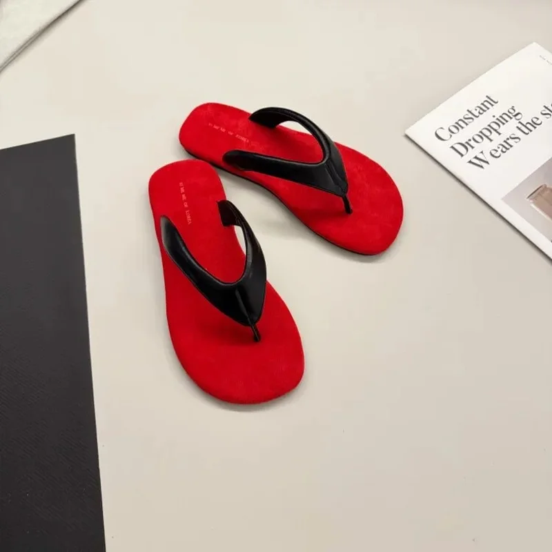 Casual Color Block Fashionable Sandals Women's Summer Slip-On Flip Flops Beach Shoes Anti-Slip Rubber Sole PE Upper PU Insole