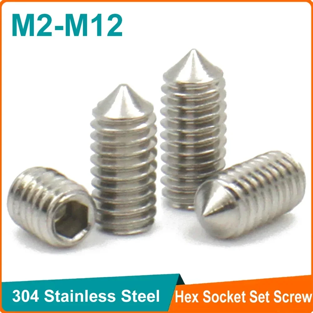 5-20pcs 304 Stainless Steel M2.5 M3 M4 M5 M6 M8 M10 M12 Hex Hexagon Socket Allen Cup Point Grub Screw Set Screw Bolt DIN914