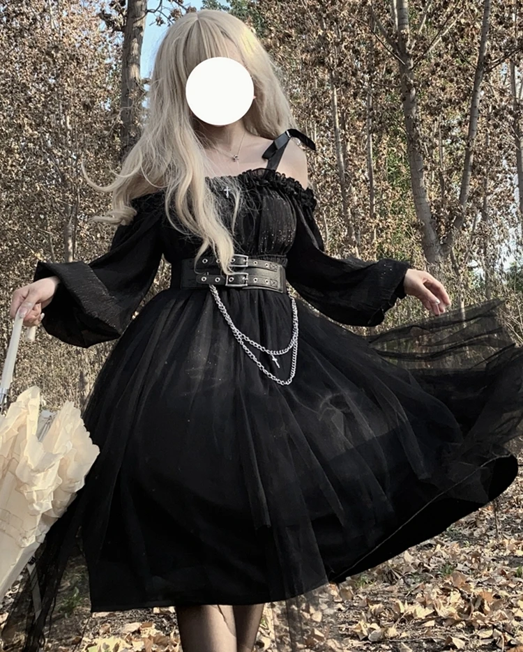 Coalfell Original Strange OP Gothic Lolita Dress Black French Daily Vintage Dark Lolita Long Dress