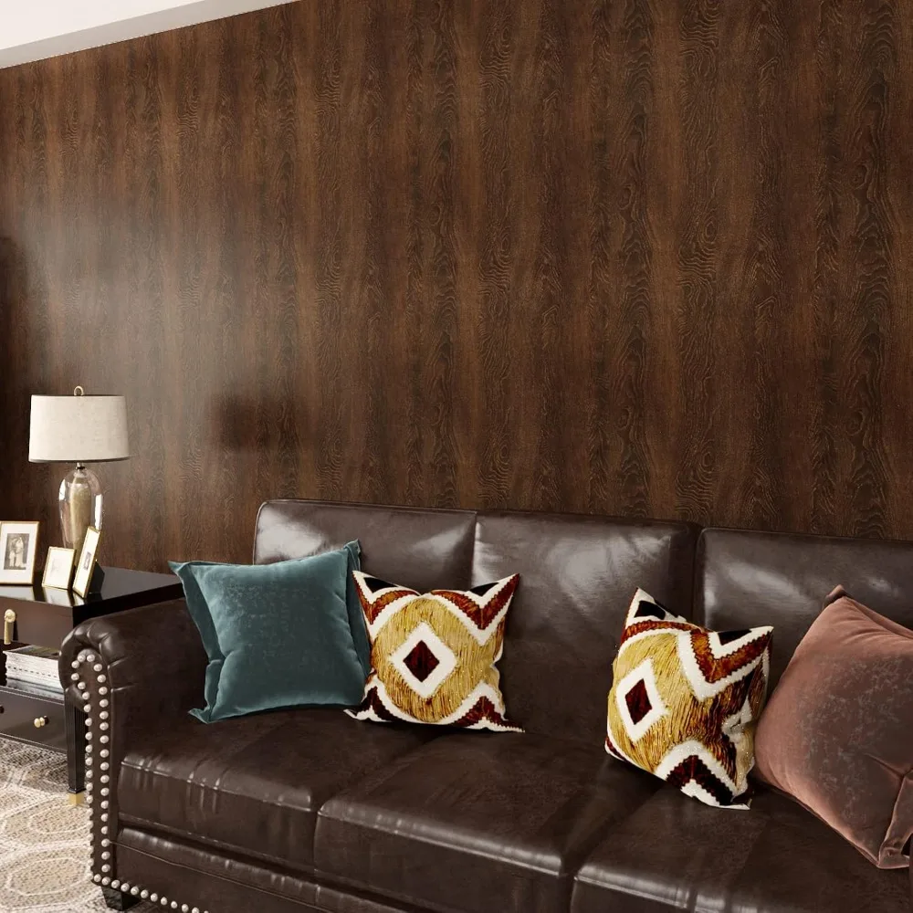 ورق اتصال كبير من الخشب البني الداكن مقاوم للماء يغطي سطح الطاولة ورق حائط ذاتي اللصق لإعادة تشكيل المنزل