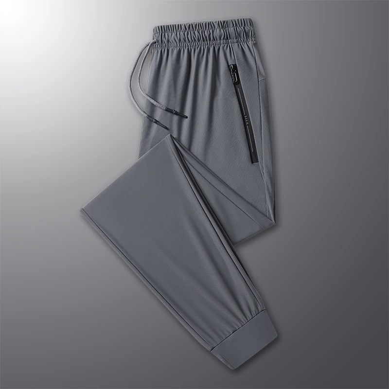 ﻿ Ice Silk Quick Drying Pants for Men's Summer Light and Thin Loose Leggings High Elastic Sports Pants Large Straight Tube Pants