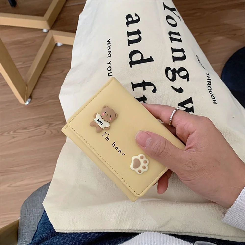 

Cute Bear Women Short Wallets Student Triple Fold Card Holder Girl ID Bag Card Holder Coin Purse Ladies Wallets Cartoon Bags