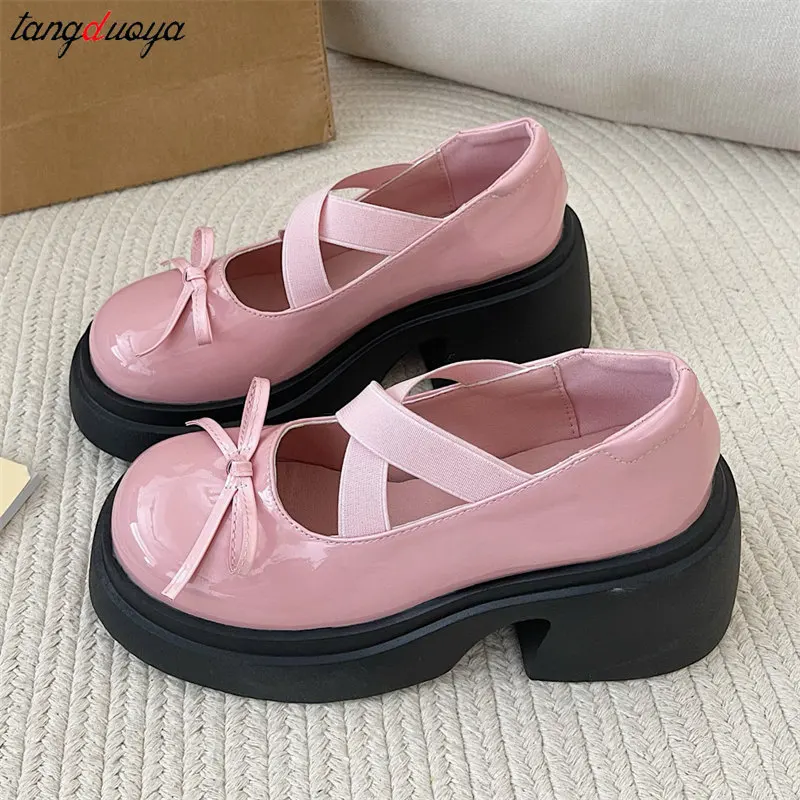 silver pink lolita shoes Women Mary Jane Shoes Fashion Shallow Elastic Nand Ladies Pumps Elegant Outdoor High Platform Shoes