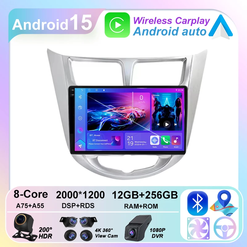 

9 inch For Hyundai Solaris Accent i25 2010 - 2016 Stereo Head Unit Player Multimedia Android 15 GPS Navi HD Screen Dash Cam