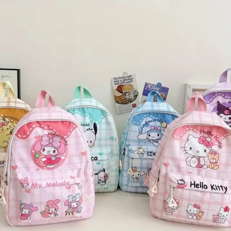 Sanrio-Hello Kitty Mochila Infantil, Gama Completa, Kuromi, Jardim de Infância, Fofa, Bolsa de Escola Kawaii, Elegante, Aniversário, KT Girl