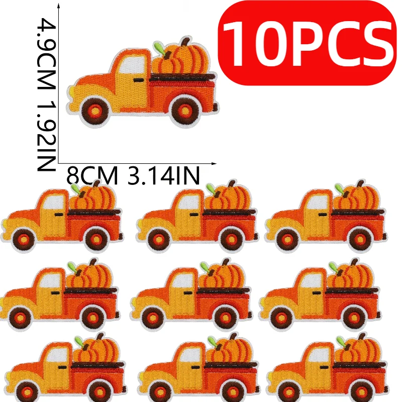 

10/12PCS Wholesale Orange Autumn Theme Pumpkin Pickup Truck Fox Mushroom Embroidery Patch Decoration Cloth Ironing Bag/hat/cloth