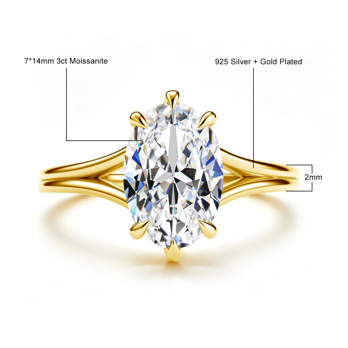 4,5 Karat oval geschliffener Moissanit-Verlobungsring für Damen, geteilter Schaft, 6-Krappen-Solitärring, 925er Sterlingsilber, Brautschmuck – Detail 1