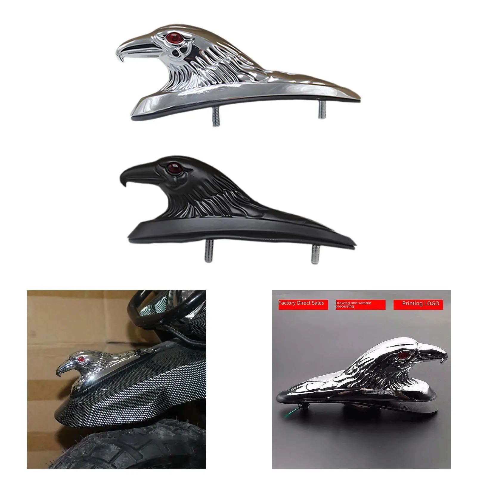 Motorcycle Eagle Head Front Statue Mud Guard Ornament Decoration Aluminum Automotive Spare Part Easy to Mount Suitable for M