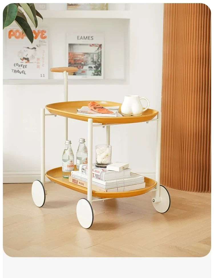 Modern Removable Side Table Trolly Cart Coffee Storage  ABS Metal Frame Beech Handle Nightstand for LIving  Dining Room