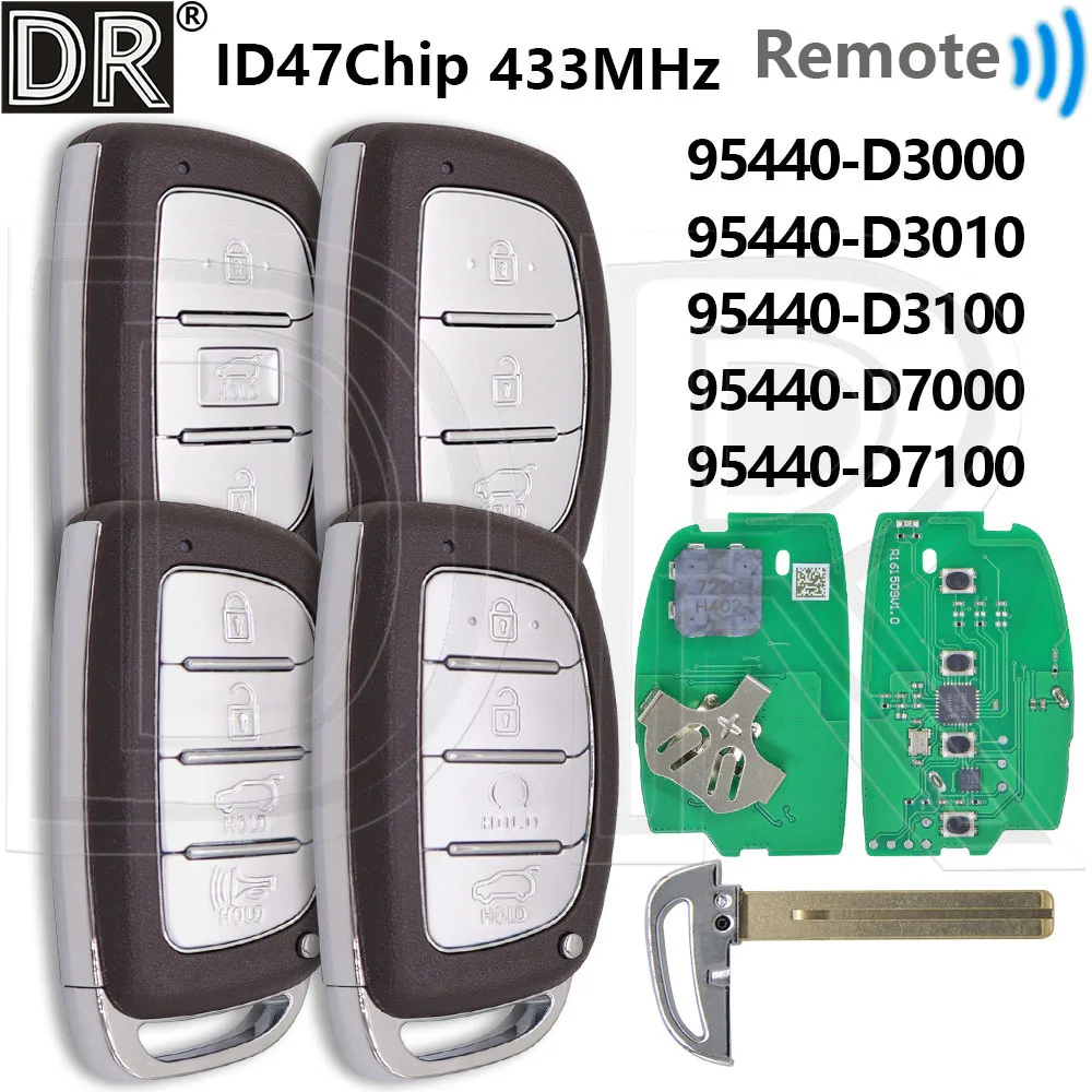 

Отличный чип ID47 433 МГц 95440-D3000/D3010/D3100/D7000/D7100 автомобильный ключ для Hyundai Tucson 2014-2020