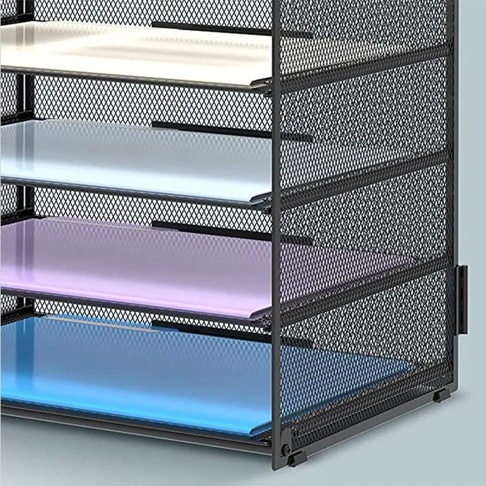 5 トレイメッシュデスクオーガナイザートレイ金属ハンドル付き紙選別ラック折りたたみ式耐久性のあるドキュメントレター収納オーガナイザー教室