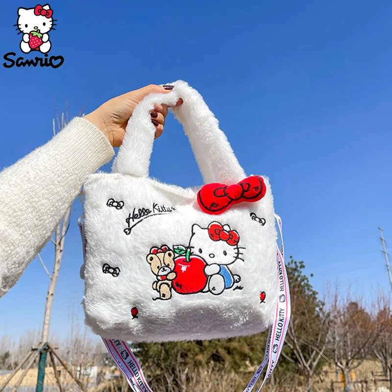 Kawaii Sanrio กระเป๋ากำมะหยี่ Kuromi Crossbody กระเป๋าเป้สะพายหลัง Cinnamoroll กระเป๋าสะพายไหล่ Hello Kitty กระเป๋าถือโท้ท plushie GIRL