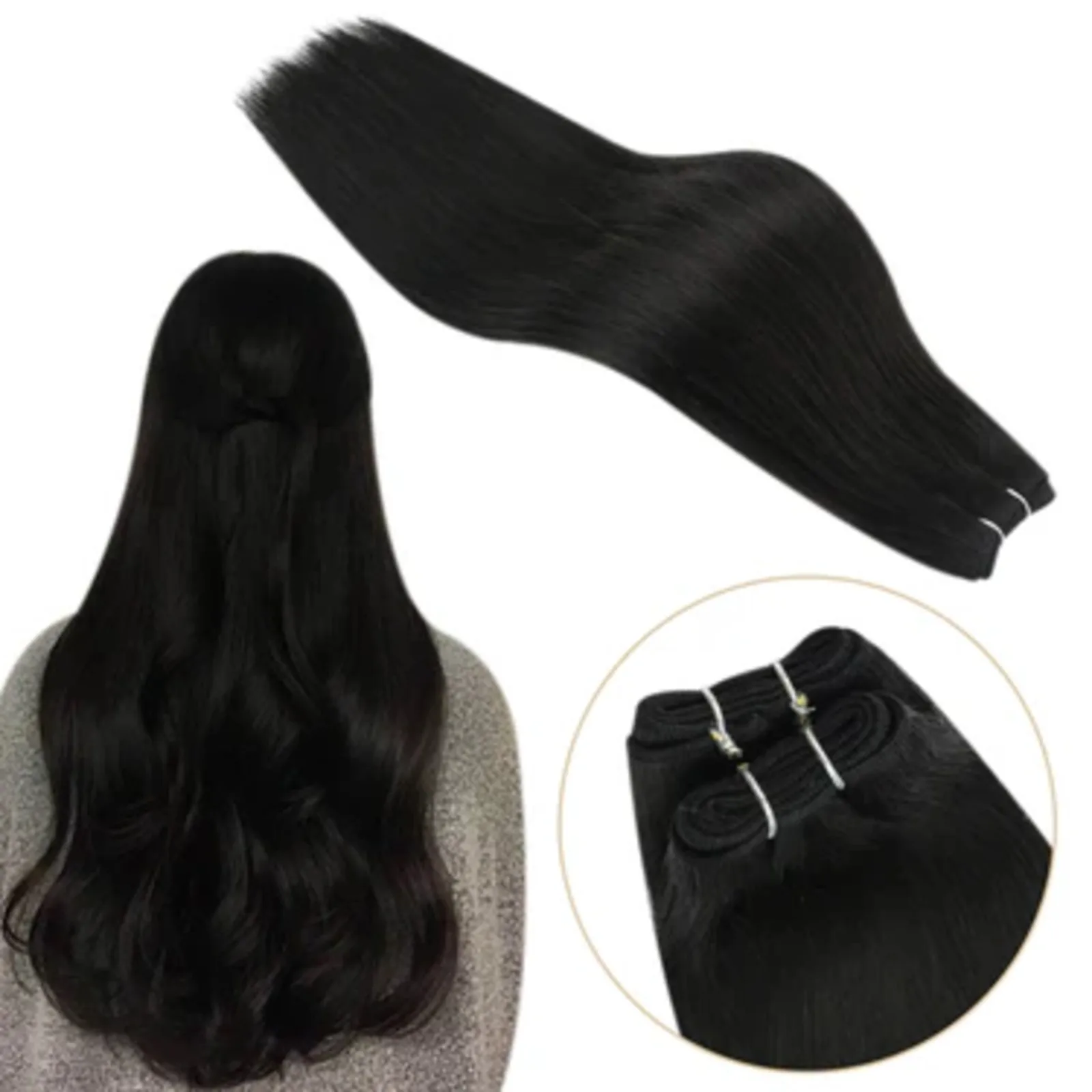 YoungSee Virgin Sew in Weave Hair Extensions Pure Color 100% Human Hair Extension Full Head Hair 14-24Inch 50G