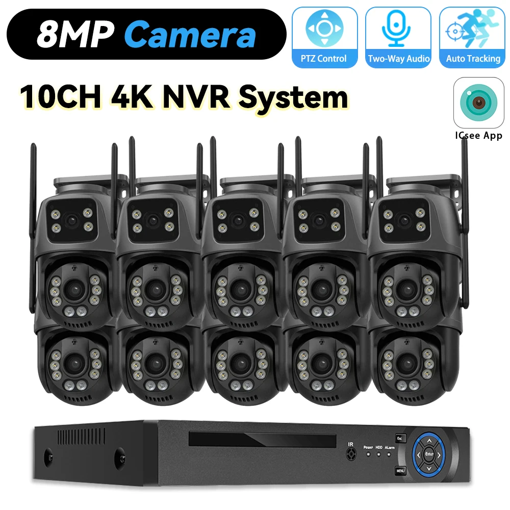 

8MP POE NVR 10CH 4K Security Dual Lens WIFI PTZ Camera System Outdoor Two-Way Auido IP Camera Video Surveillance Set XMeye APP