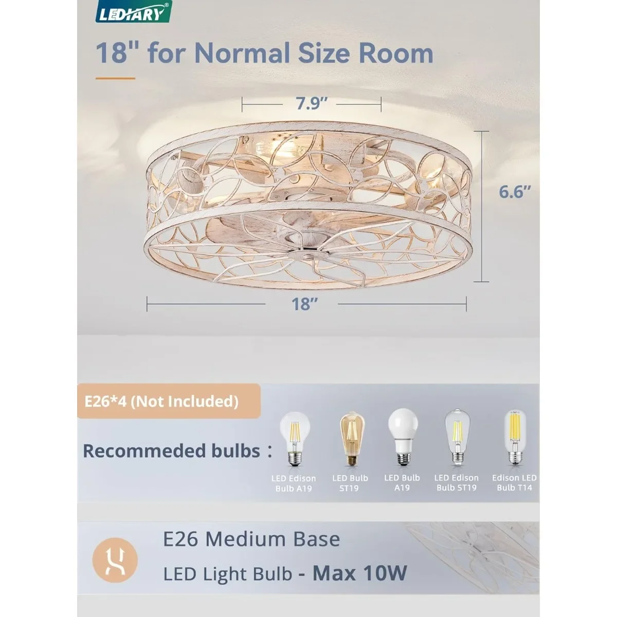 مروحة سقف خالية من الشفرة منخفضة المستوى مع ضوء، وجهاز تحكم عن بعد مثبت على السطح باللون الأبيض، ومراوح صغيرة هادئة لمطبخ غرفة النوم